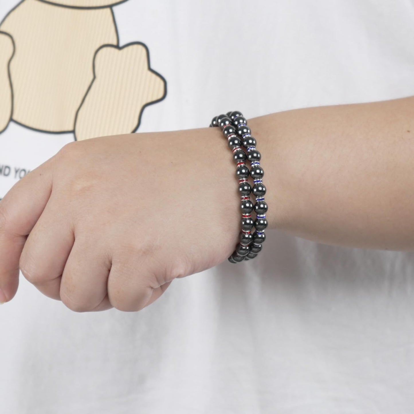 Apocalyptic-K Women's Magnetic Bracelet，Hematite Bracelets，Magnetic Bracelets With Zirconia,Handmade Stretch Bracelet，Eliminates static electricity. (Red Zirconia，6MM)