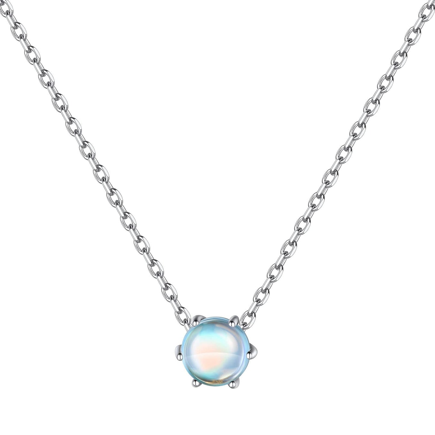 ChicSilver Moonstone Necklace 925 Sterling Silver Round Cut Gemstone Solitaire Pendant Necklace June Birthstone Jewelry for Women
