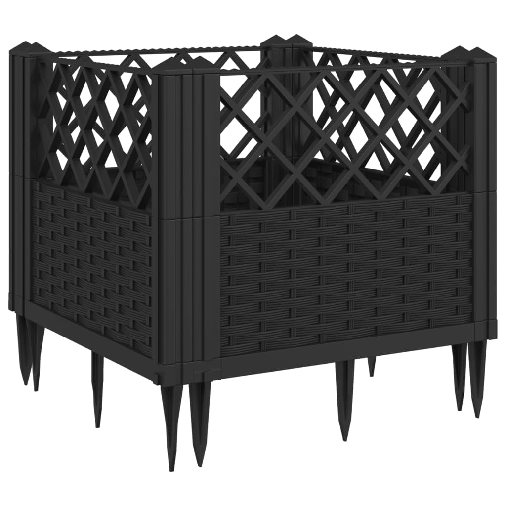 ZXQVLMRS 17.1 Inch Square Garden Planter, Modular Outdoor Plant Pot with Basketweave Pattern, Durable Matte Black Flower Container for Patio, Balcony, and Terrace Decor