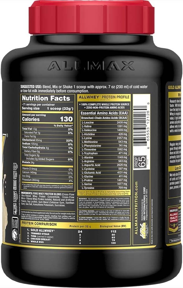 ALLMAX Nutrition Gold ALLWHEY, French Vanilla - 5 lb - 24 Grams of Protein Per Scoop - Gluten Free, Low Carb & Low Sugar - Approx. 71 Servings