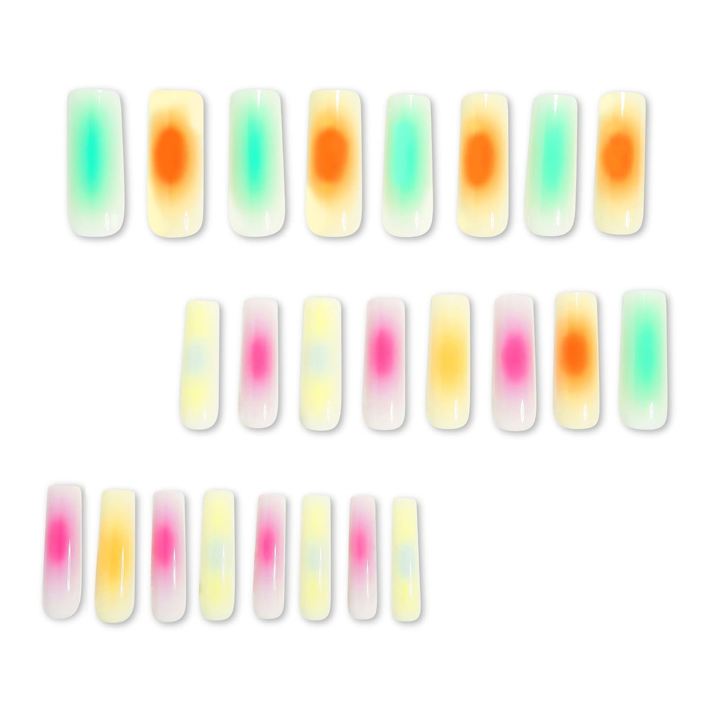 MISUD Press on Nails - Long Square Fake Nails with Summer Colorful, Acrylic Rainbow Ombre Design 24 pcs