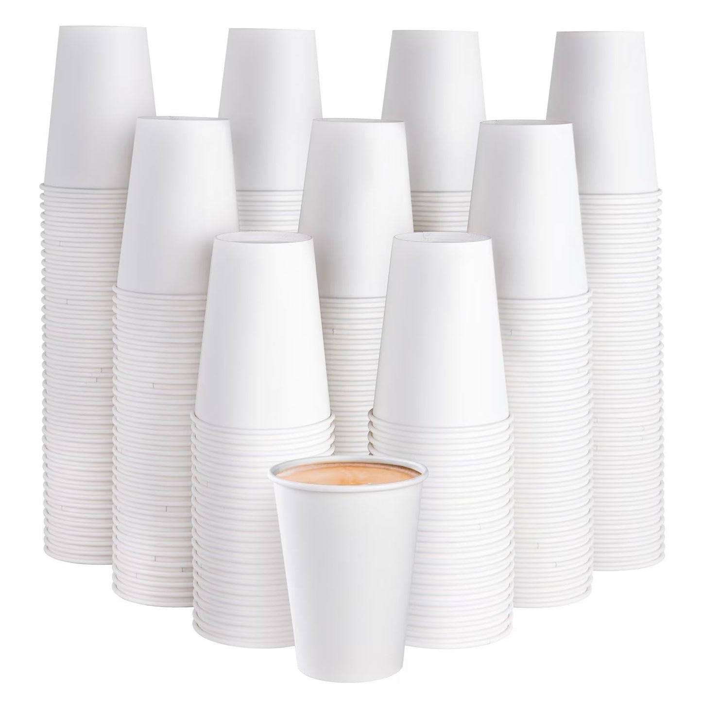 JOLLY PARTY 300 Pack 12 oz Disposable Paper Coffee Cup, Hot/Cold Beverage Drinking Cups for Water, Paper Coffee Cups, White Hot Coffee Cups