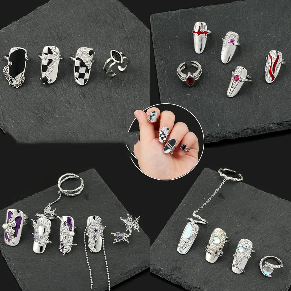 8Pcs Women Finger Tip Nail Rings, Adjustable Opening Nail Art Charms Accessories, Finger Tip Claw Nail, Tip Fingernail Set (Green)