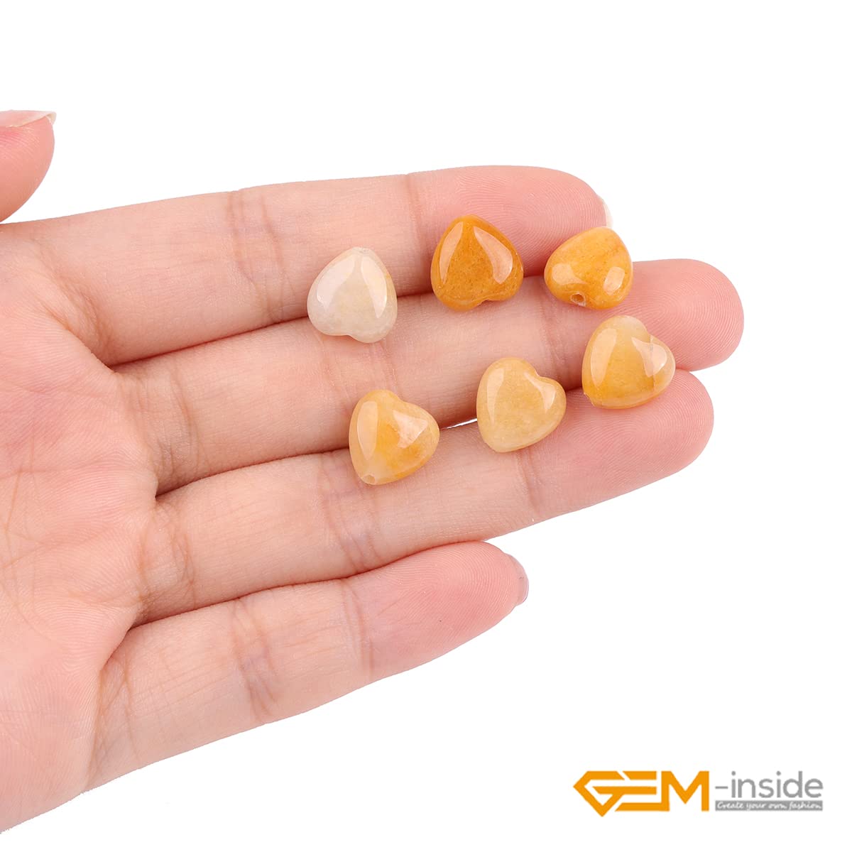 GEM-Inside 10mm Heart Charms Natural Yellow Orange Aventurine Jade Stone Beads for Jewelry Making Full 15" Strand Power Energy Healing Chakra Stone Beads