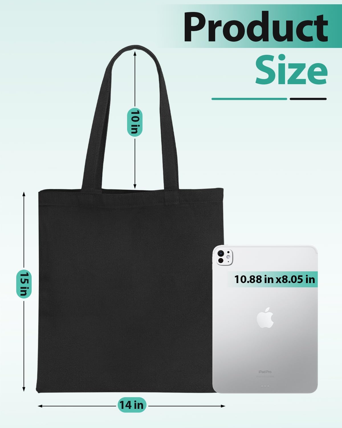 Lzerking 24 Pack Black Canvas Tote Bags for HTV, Painting, Screen Printing, 10oz Thick Blank Canvas for Customized Gifts, Machine Washable Without Shrinking