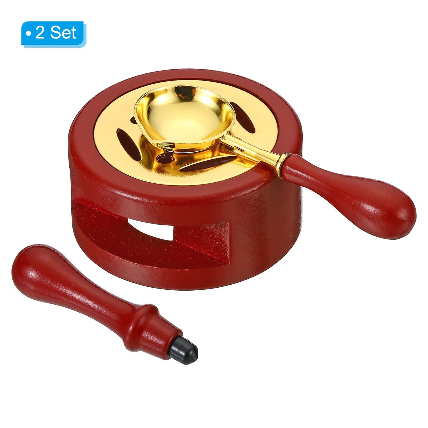 PATIKIL Wax Seal Kit, 2 Set Wax Seal Warmer Melting Spoon Wax Seal Stamp Handle Melt Stove Pot Furnace Tool for Melting Wax Sealing Beads, Red