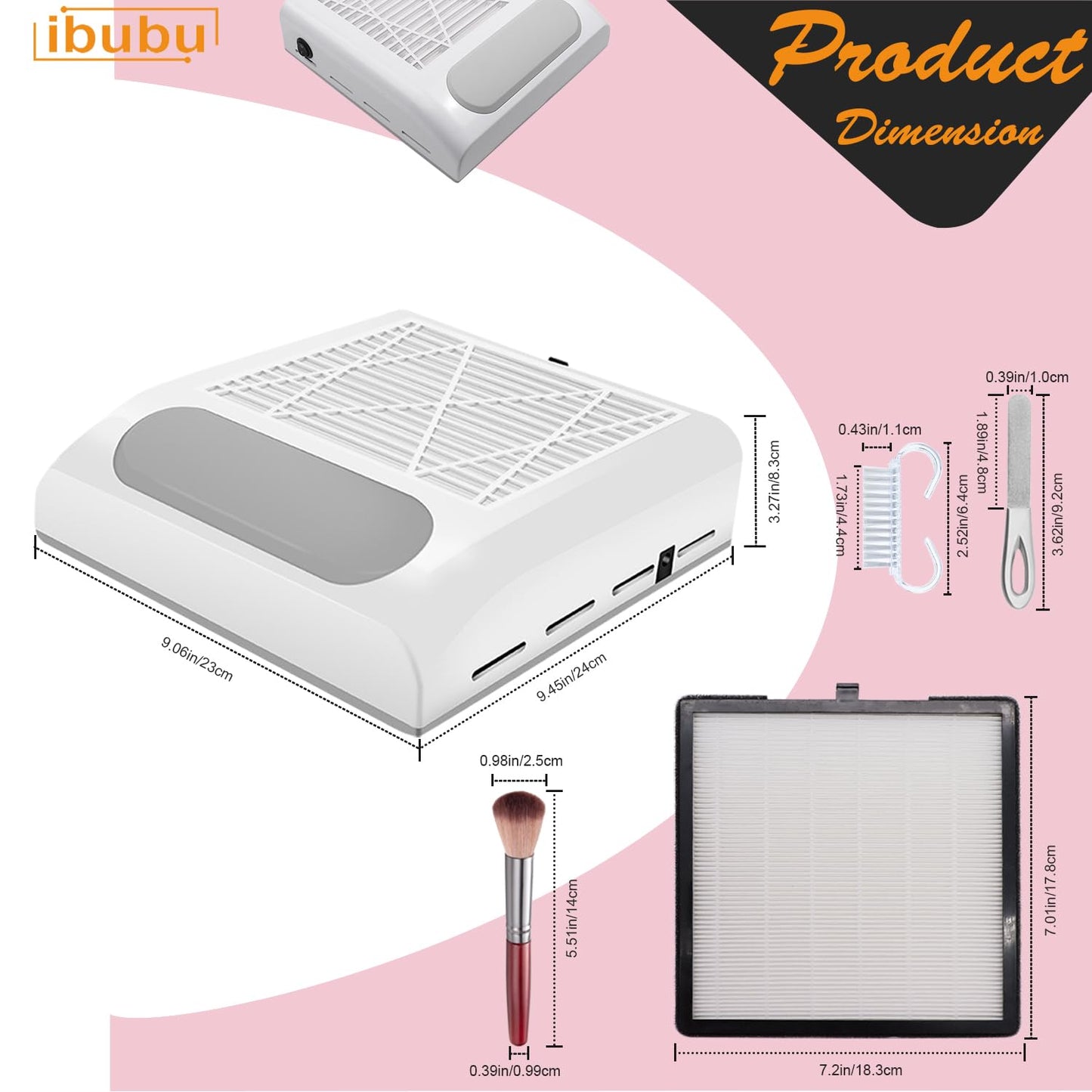 ibubu Nail Dust Collector Machine Professional Manicure Nails Dust Vacuum Cleaner Fan Nail Salon Dust Extractor 80w Powerful Nail Vacuum Dust Collector with Multiple Tool Kits Low Noise White