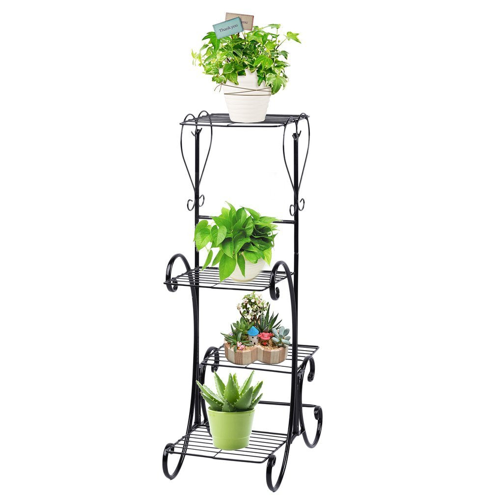 Homgrace 4 Tier Iron Plant/Flower Stand, Metal Standing Plant Display Rack for Garden/Patio (Black)