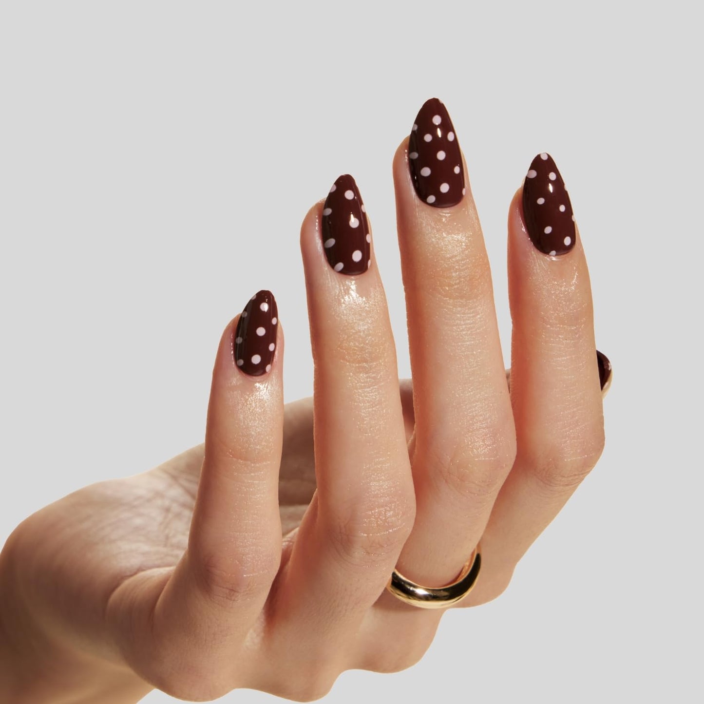 LAMIMOSA 32Pcs Press On Nails Short Almond - Soft Gel Fake Nails in 16 Sizes, Reusable Glue on Nails Kit, DOT DOT DOT