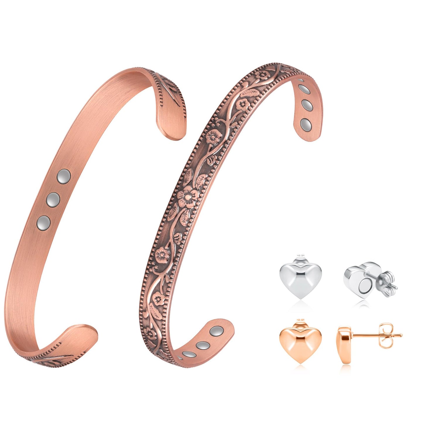 Feraco Magnetic Bracelet & Earrings for Women, Stud Earrings, Ear Curex with Strong Therapy Germanium Magnet, Dainty Heart Shape