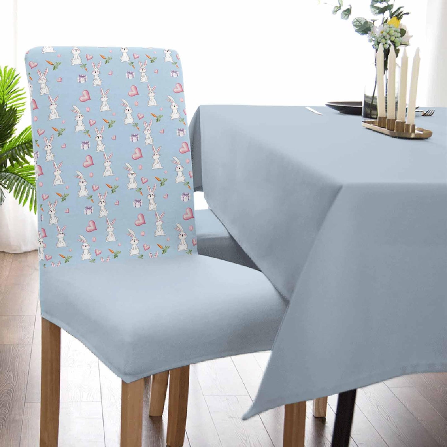 Chair Covers for Dining Room Easter Rabbits Carrots on Blue Stretch Chairs Slipcovers Removable Washable Seat Protector Pink Love Heart Gift Boxes Seat Cushion Cover for Home Hotel Party Decor,4PCS