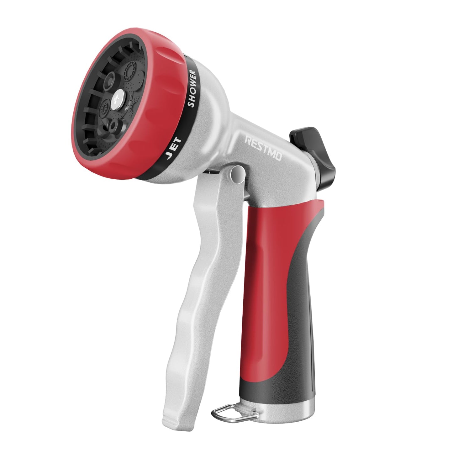RESTMO Garden Hose Nozzle, Heavy Duty Metal Water Hose Nozzle with 7 Adjustable Spray Patterns, High Pressure Hand Sprayer with Flow Control, Best for Watering Plants & Lawns, Washing Cars & Pets, Red