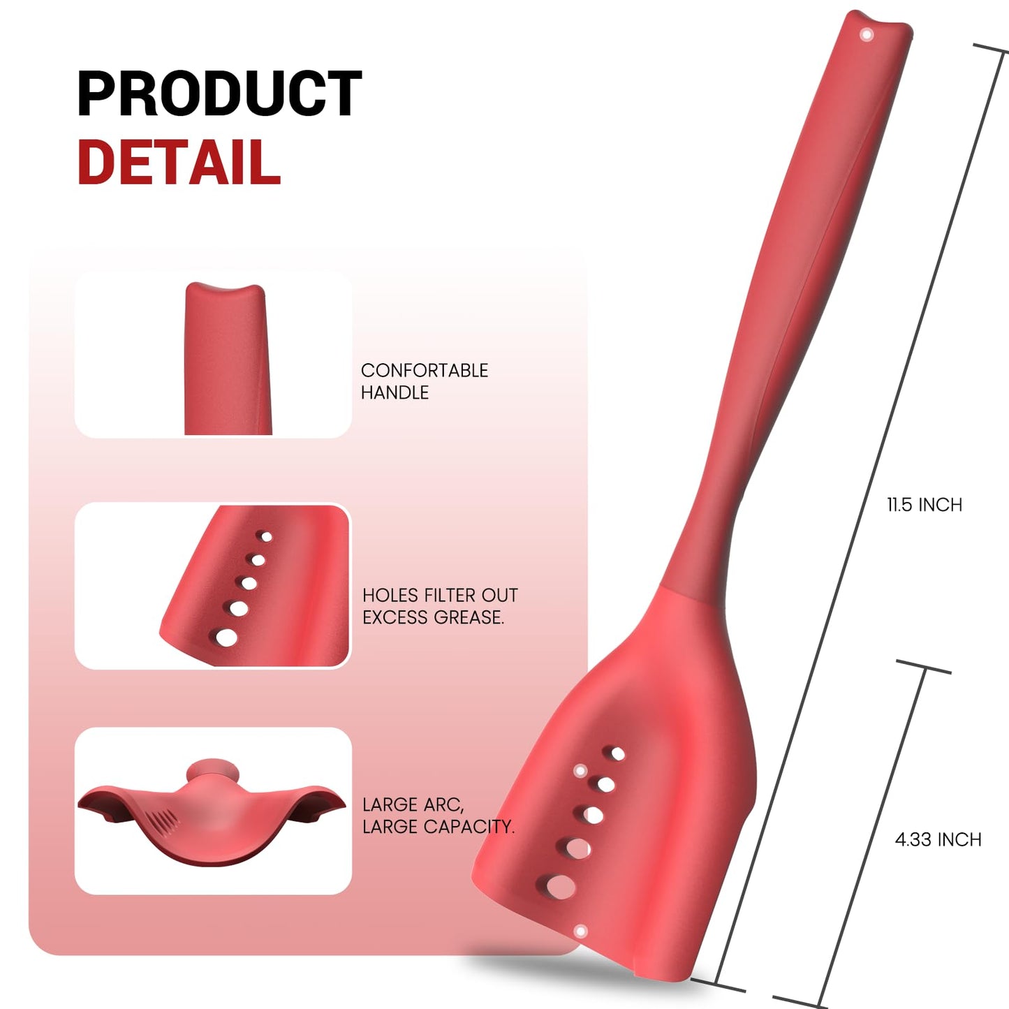 Mincing Spatula Meat Chopper, Hamburger Grinder, Premium Heat Resistant Smasher for Ground Beef, Potato Mix Tool, Meat & Poultry Tenderizers-Red
