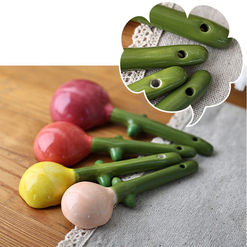 Flower Measuring Spoons Set in Pot Unique Baking Gifts Ceramic Cute Measuring Cups and Spoons with Holder for Dry Wet Ingredients Dishwasher Safe Pink