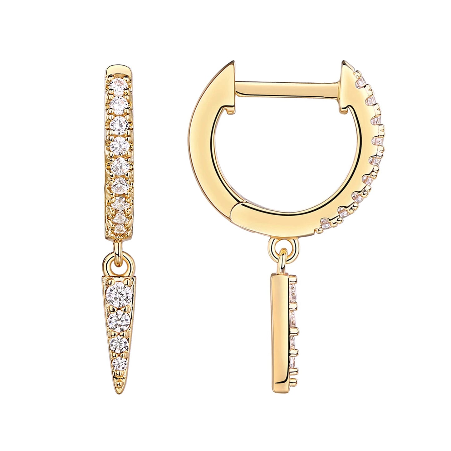 PAVOI 14K Yellow Gold Plated S925 Sterling Silver Post Drop/Dangle Huggie Earrings for Women | Dainty CZ Awl Earrings