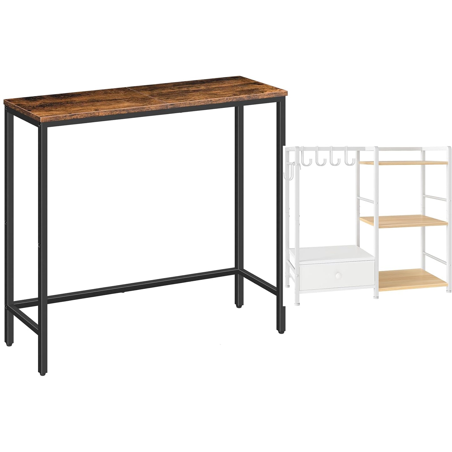HOOBRO Narrow Console Table and 3-Tier Purse Organizer for Closet, 29.5" Small Entryway Table, Purse Rack Stand with 8 Movable Hooks, BF75XG01-WN28CJ01
