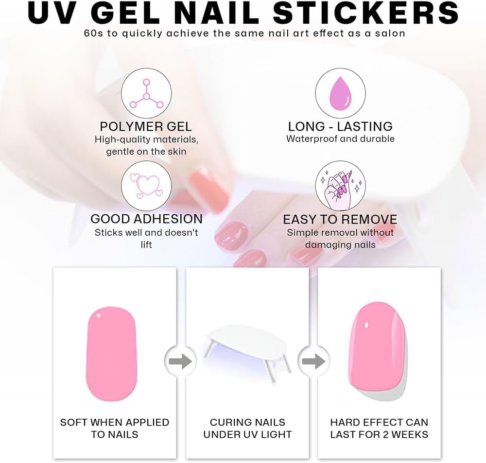 Semi Cured Gel Nail Strips with Gradient Leopard Gel nail stickers Colorful Glitter Nail strips Salon Quality & Easy to Use 20 Pcs for Women