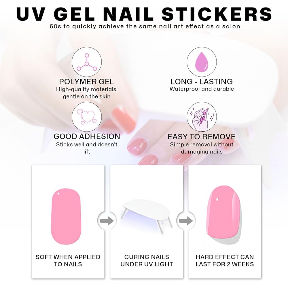 Semi Cured Gel Nail Strips with Gradient Leopard Gel nail stickers Colorful Glitter Nail strips Salon Quality & Easy to Use 20 Pcs for Women