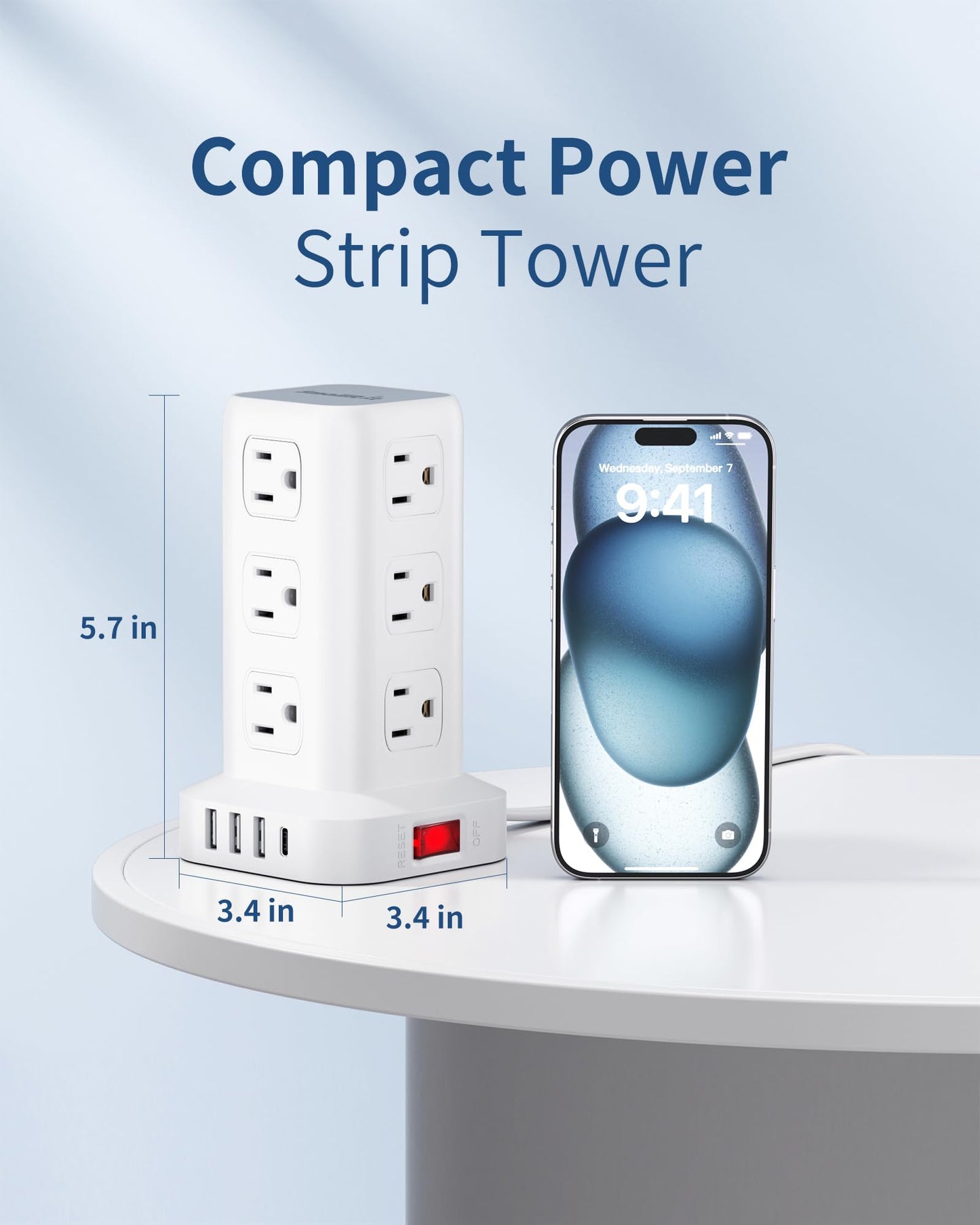 Extension Cord with Multiple Outlets, SMALLRT Flat Plug Surge Protector Power Strip Tower with USB 12 AC Outlets, 6.5FT Ultra Thin Extension Cord Outlet Extender for Home Office, Overload Protection