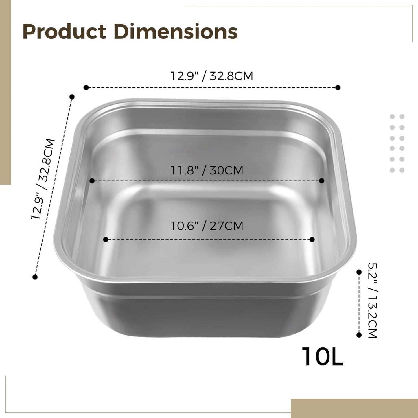 yeesport Stainless Steel Washing Up Bowl, Multi-Purpose Dish Tub for Sink, Large Square Container for Kitchen, Vegetable Washing Basin, Durable Dishpan for Home