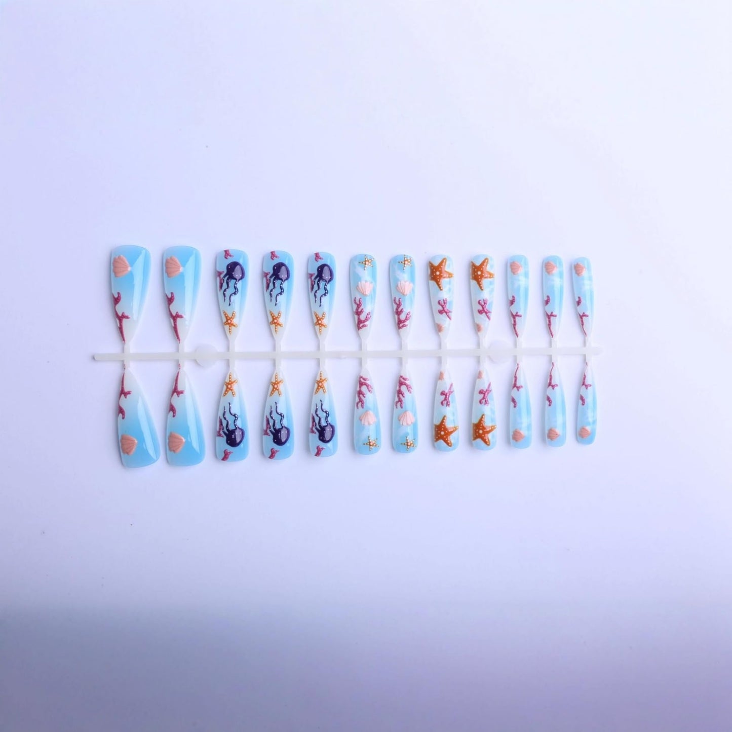 octoswave Press on Nails Long Almond Fake Nails Blue Artificial Nail Spring Stick on Nail for Women 24pcs