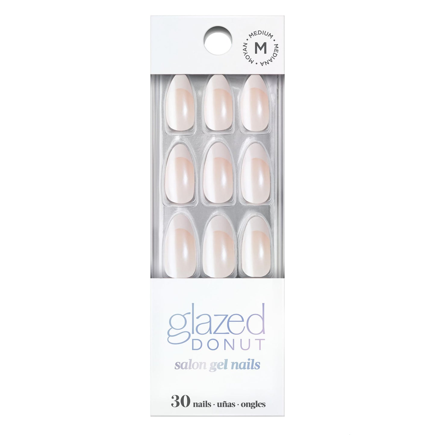 Dashing Diva Nailbliss Glazed Donut Gel Manicure Set - French Glaze - Salon Quality, Easy to Apply and Chip Resistant - Contains 30 Medium Length, Almond Shaped, Glue On Gel Nails