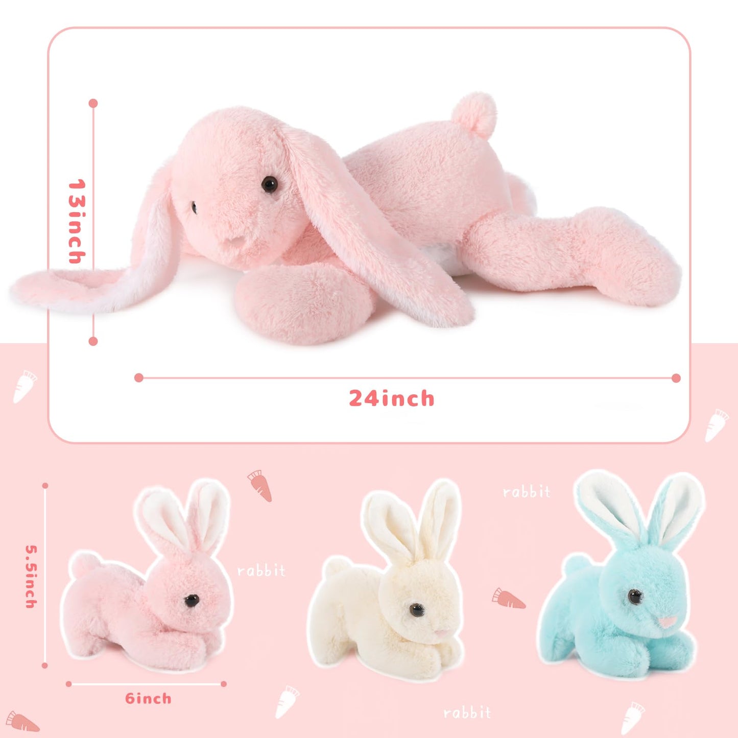 BENINY Big Pink Bunny Stuffed Animal 24" - Large Easter Stuffed Bunny Rabbit Plush Toy Gifts for Girls Baby - Plushy Mommy Bunny Surprise with 3 Babies Inside