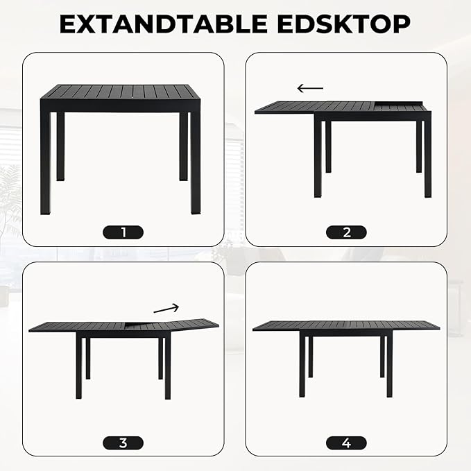 Grand patio 7-Piece Outdoor Dining Set, 6 Leather-Look Wicker Swivel Patio Chairs & 1 Rectangular Dining Table, Black