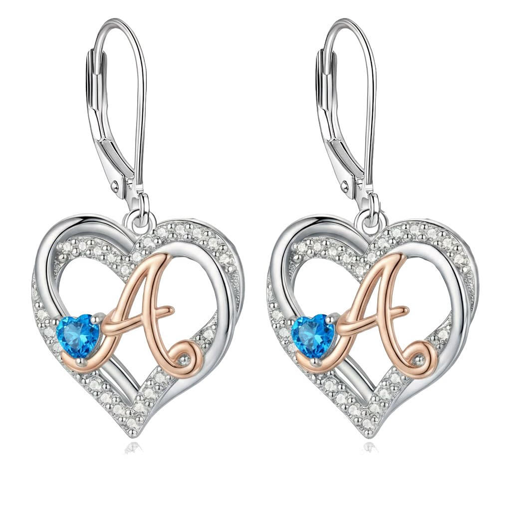 ZPMMPZ Initial Birthstone Earrings Intial Letter Dangle Drop Earrings Birthstone Jewelry Gifts for Women B & January