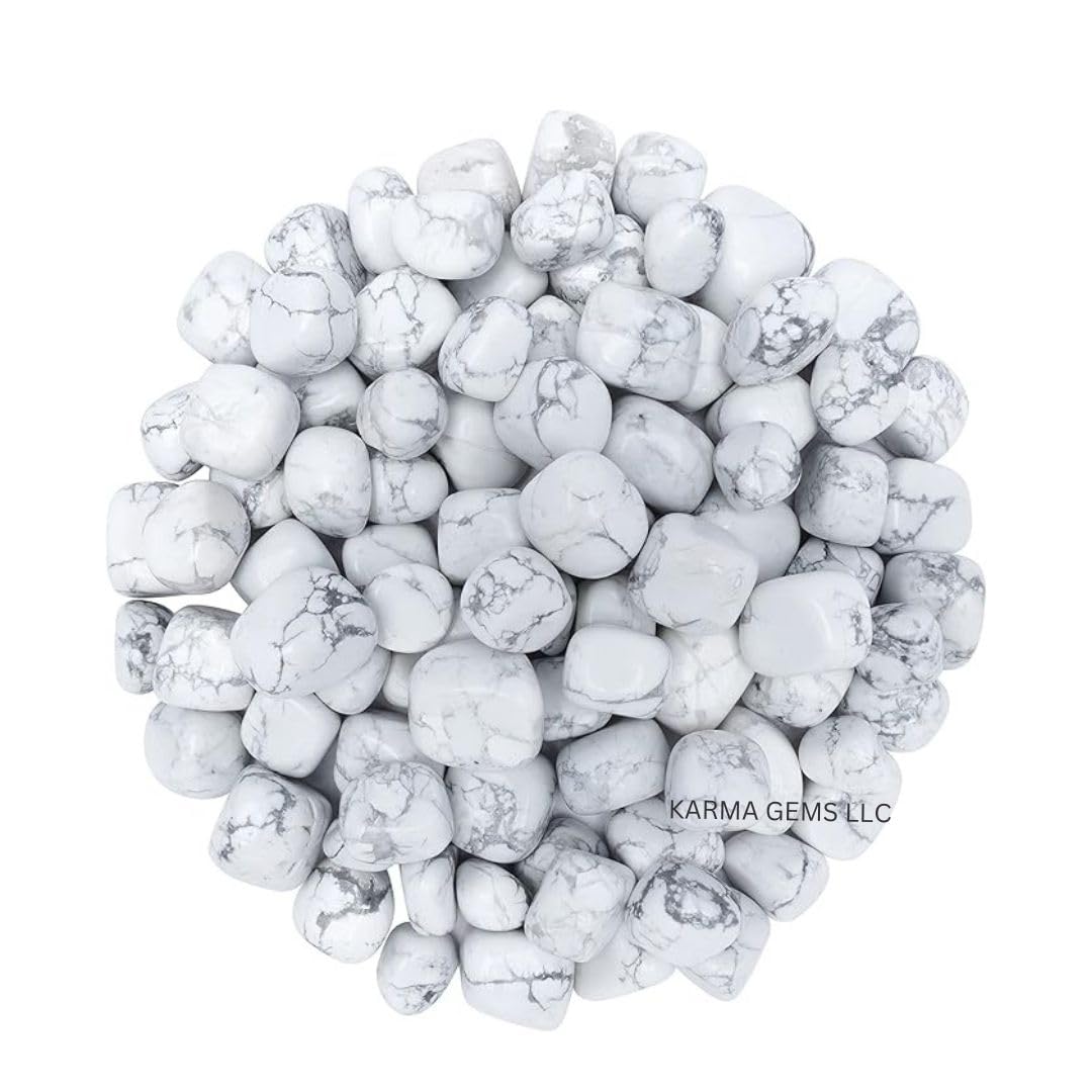 Karma Gems 1lb Howlite Tumbled Stones - Polished Stones for Positive Energy - Crystal Kit for Fresh Mind & Restful Sleep - Healing Stone for Chakra Balancing - Ideal for Gift & Home Decor (15-25 Mm)