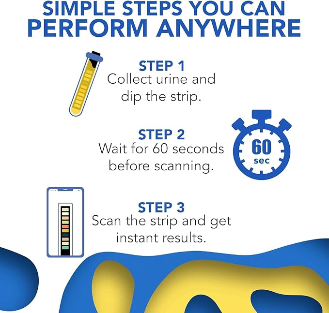 Mobile App Urine Test Strips -Trusted at Home Kidney and Liver Test Kit, Urinary Protein, UTI Test, Hydration, Ketone Body, pH, Urinalysis- Essential Kit (3 Strips)
