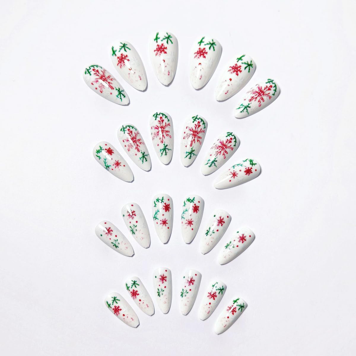 Christmas Press On Nails Medium Almond Fake Nails Winter False Nails With Snowflake Design Artificial White Acrylic Glue On Nail Full Cover Glossy Xmas Stick On Nail For Women Manicure 24pcs