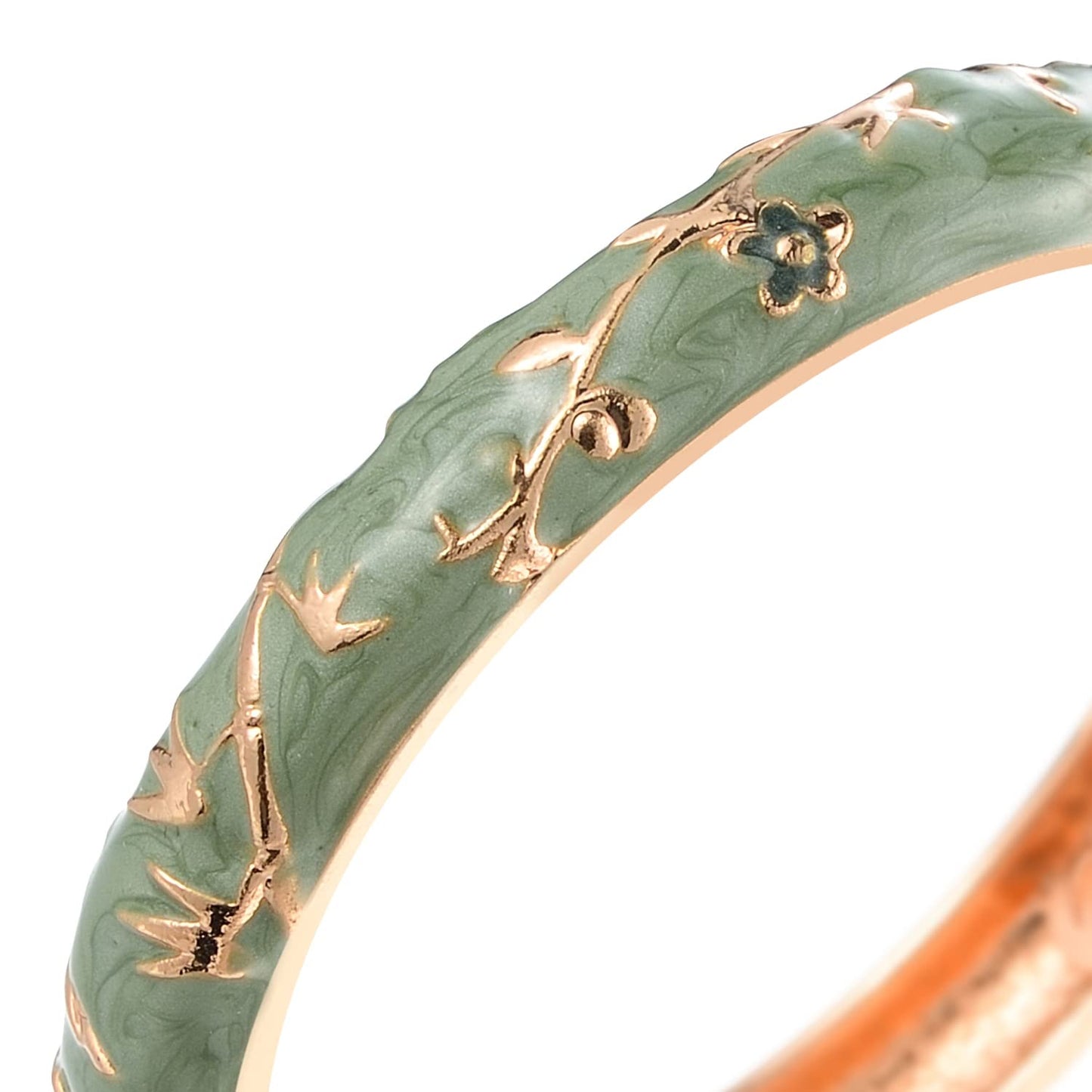 UJOY Flowers Bracelet Multi-Colors Cloisonne Wedding Jewelry Gift Women Enameled Bangles Opening Hinged 55A117 Bamboo Green
