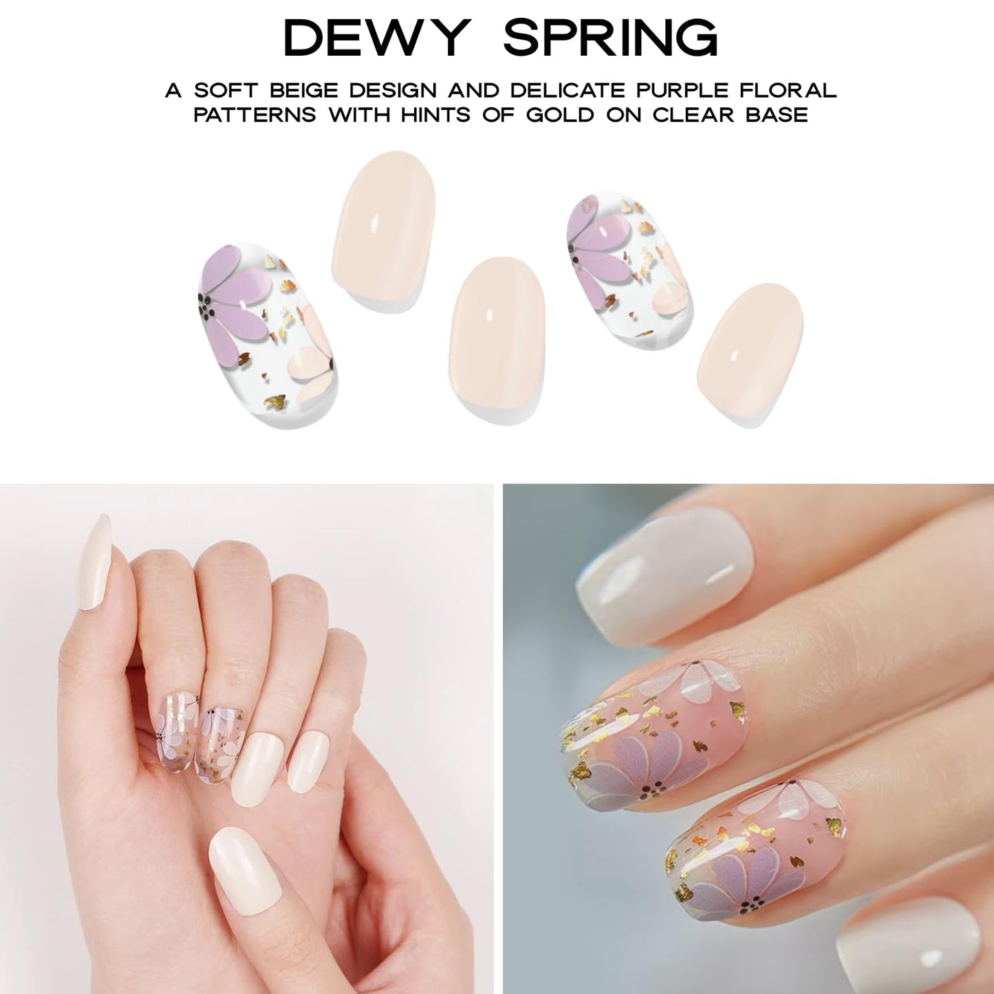 Semi-Cured Gel Nail Strips - 20 Salon-Quality Gel Sticker with UV Light Required, Long Lasting, Easy Application & Removal, Includes Prep Pad, Nail File, Wooden Stick (Beige Dewy)
