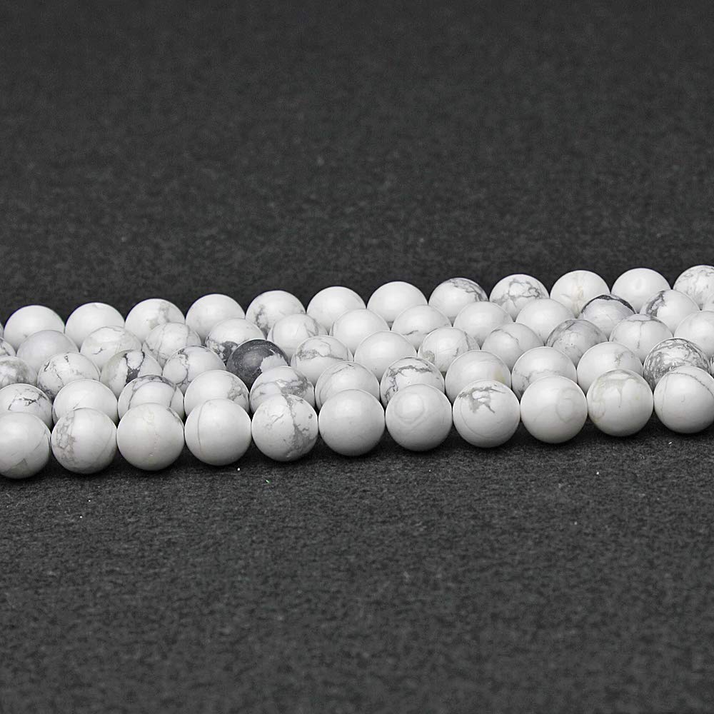 MJDCB AAAA Natural Stone Beads White Howlite Turquoise Round Loose Beads for Jewelry Making 15" (10mm)