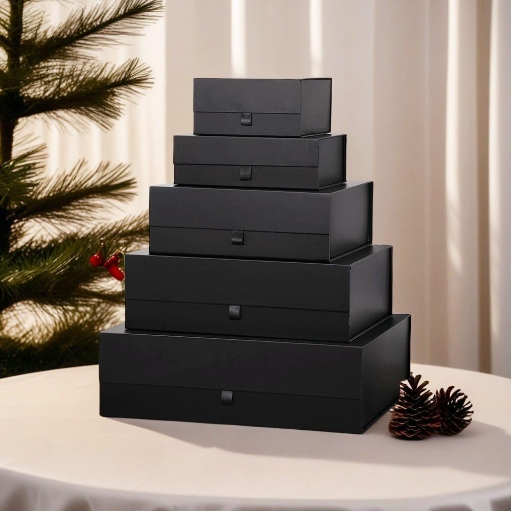 PLINJOY Black Gift Box Large 13.5x11.8x4.7 Inches, Black Gift Boxes for Presents with Magnetic Closure Lid, Luxury Gift Box Rectangle Collapsible Boxes for Gift Packaging