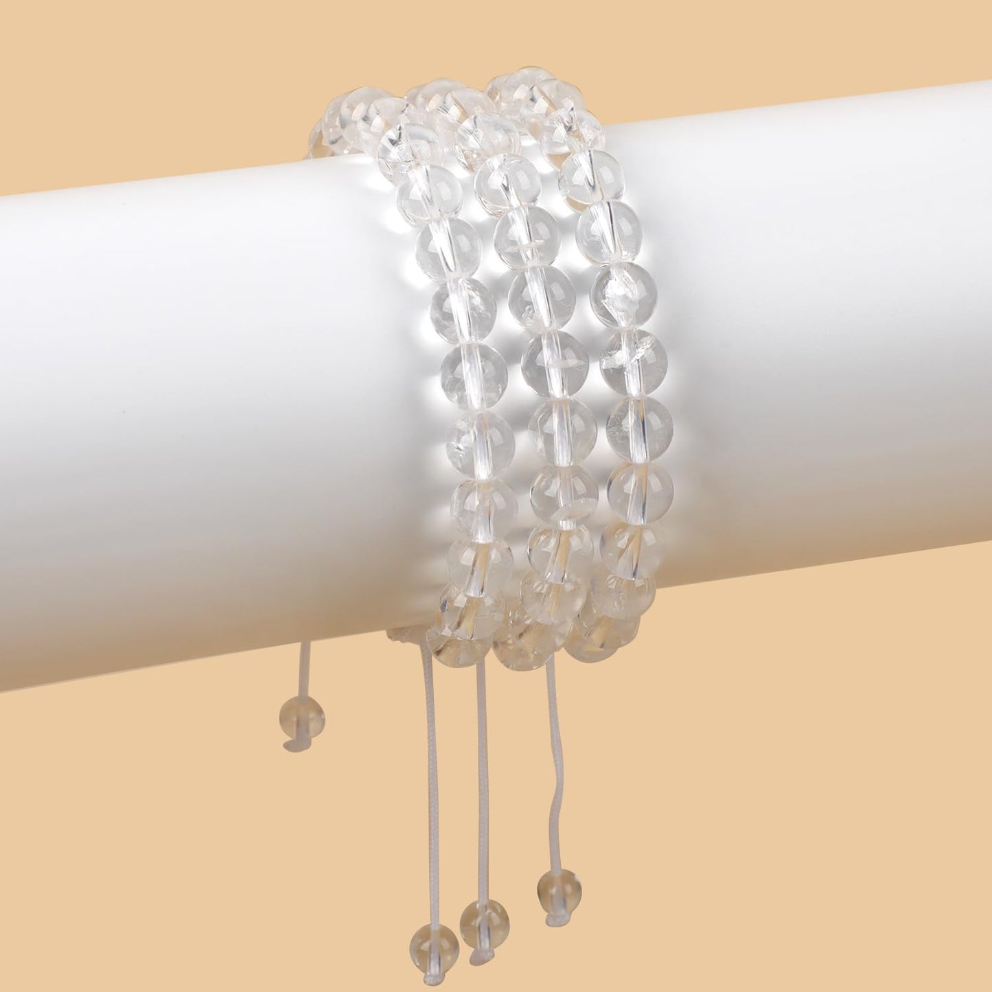 AD Beads Natural 8mm Gemstone Bracelets Healing Power Crystal Macrame Adjustable 7-9 Inch (Clear Crystal)