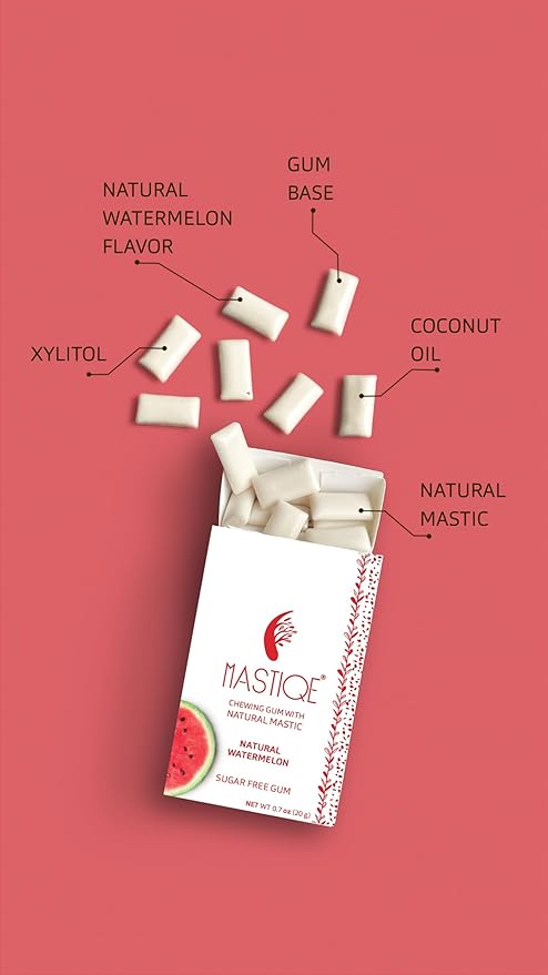 Mastiqe Sugar Free Hard Chewing Gum with Natural Mastic (Watermelon, 20 Count)