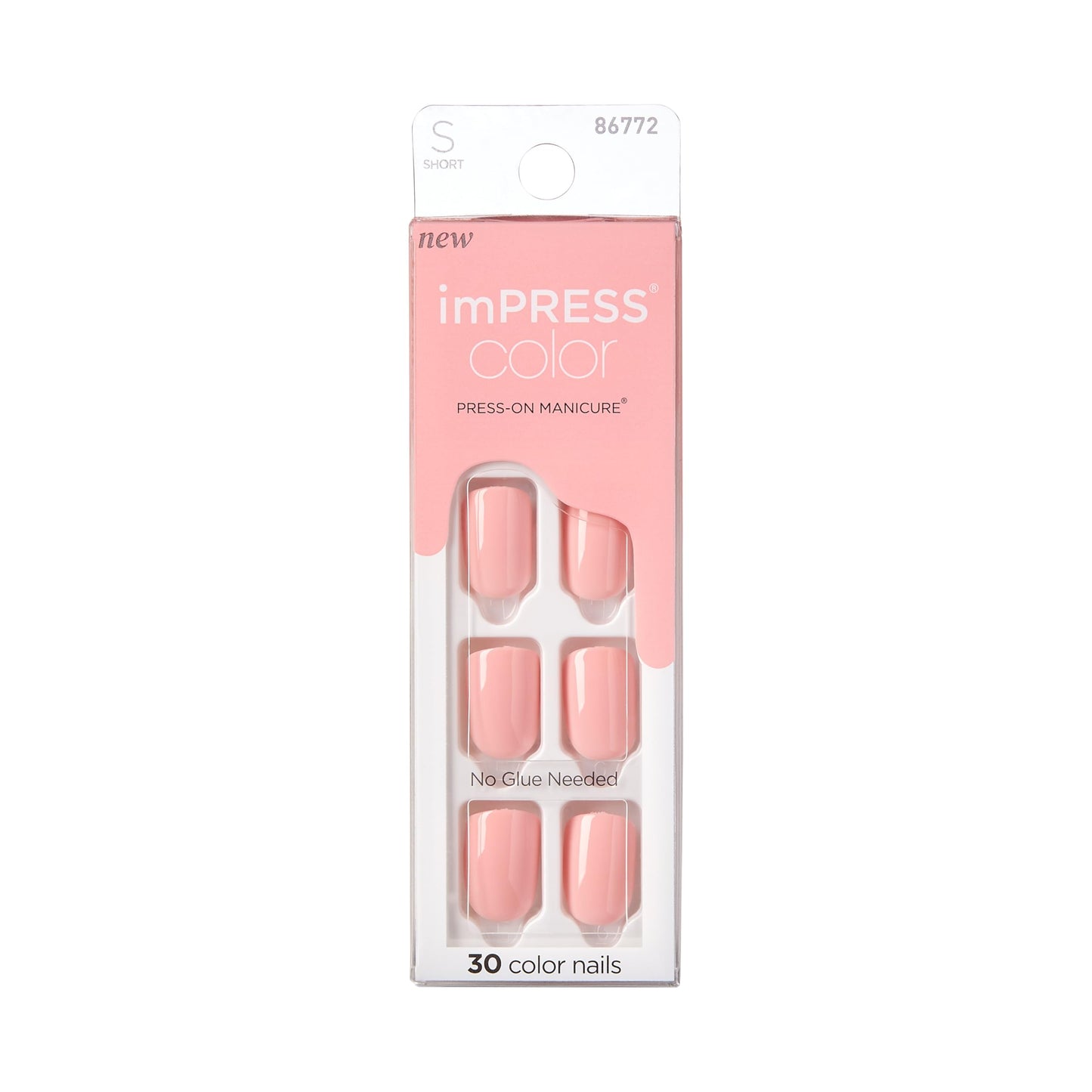 Kiss Impress Color Press-On Nails Polish-Free Manicure Set, ‘Dolce Pink’, 30 Chip-Proof, Smudge-Proof Fake Nails