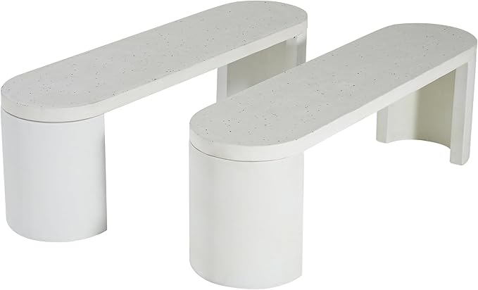 Christopher Knight Home Vex Set of 2 Concrete Outdoor Bench with Modern White Terrazzo Effect, Outdoor Dining Chairs, Oval Garden Bench with Pedestal Base, Extra Seating for Patio/Balcony, White