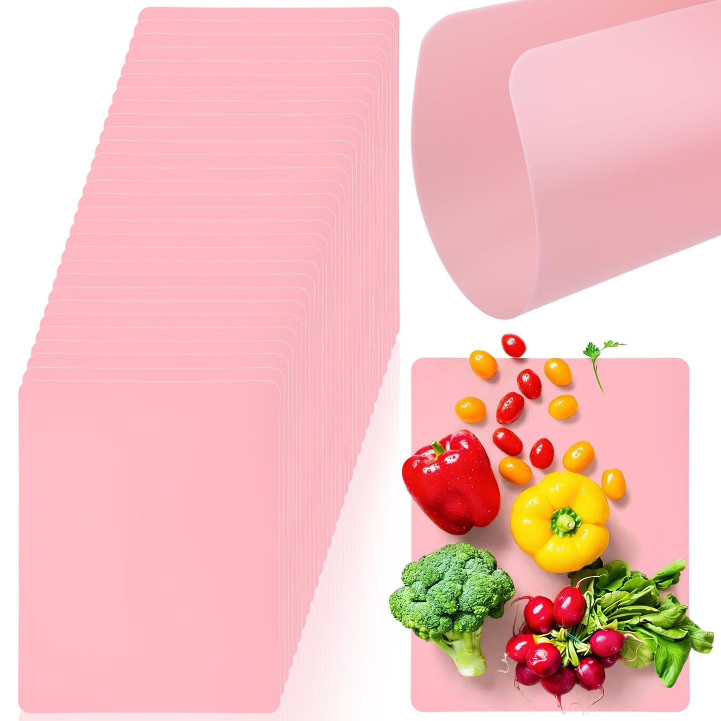 Acellegic 30 Pcs Plastic Flexible Cutting Boards for Kitchen 15 x 12 Inch, Pink Frosted Cutting Mats Sheets Dishwasher Safe for Kitchen Food