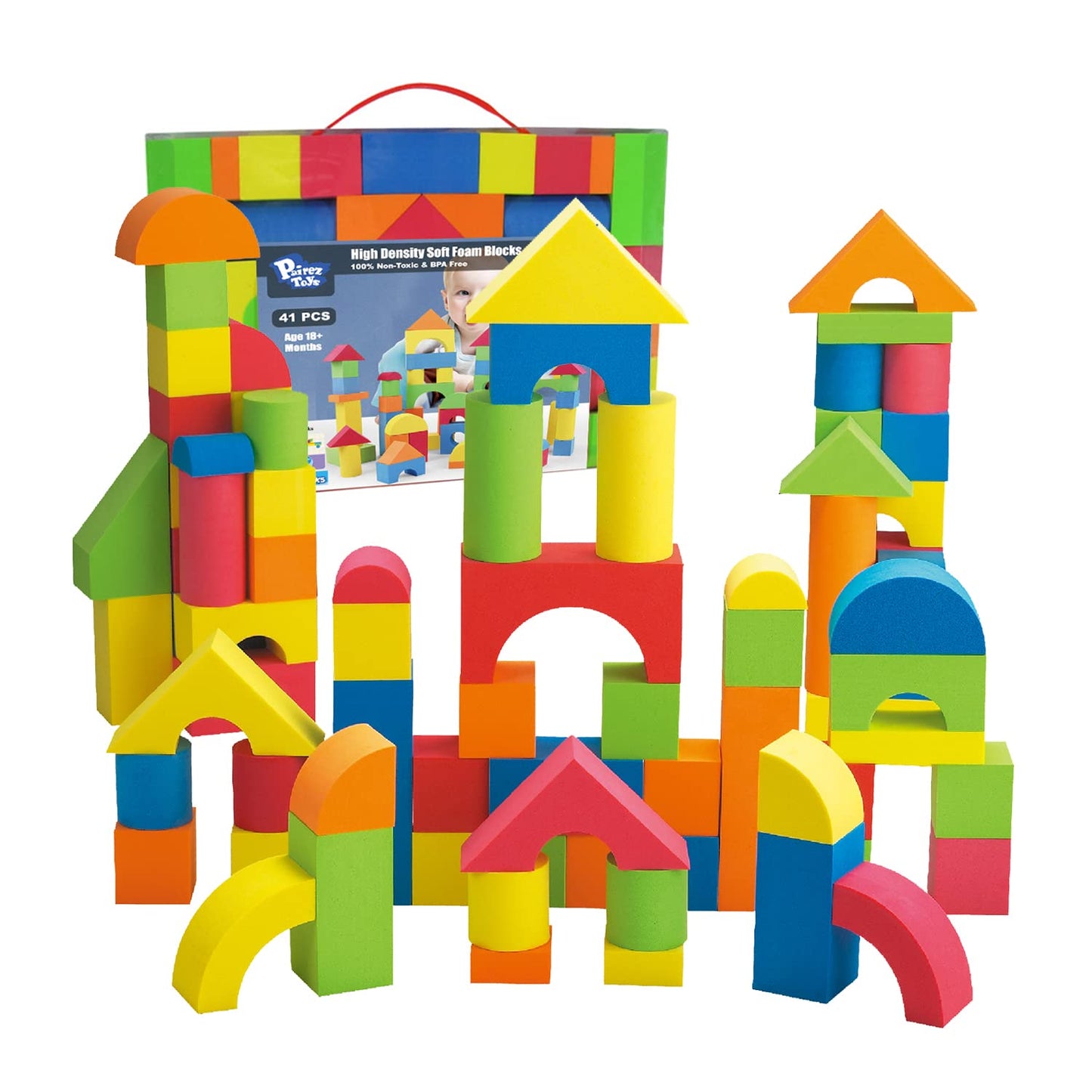 Pairez Toys 41pcs Foam Blocks & 105pcs Counting Cubes Bundle, STEM Learning & Building Set for Kids