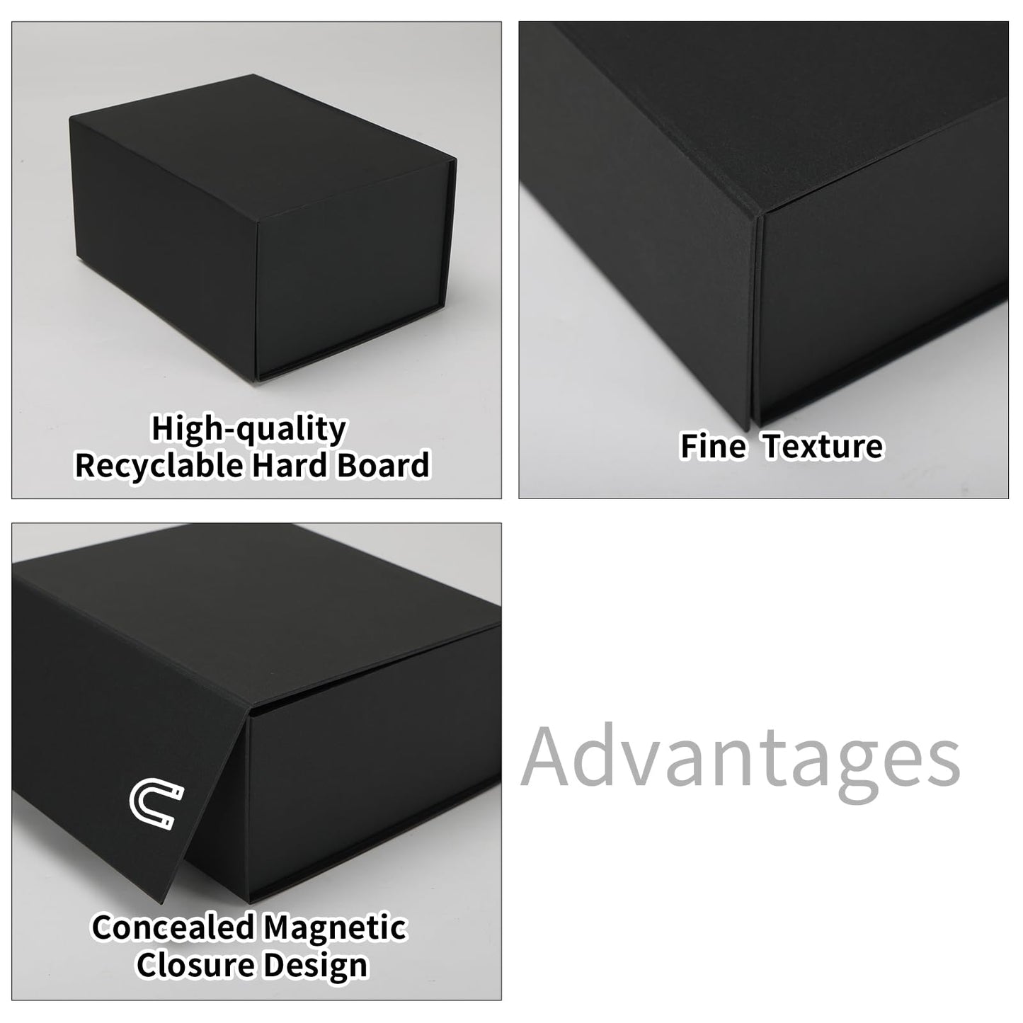 Ditwis 4 Pack 8x6x4 Inches Gift Boxes with Magnetic Closure Lids, Black Magnetic Box for Wedding, Groomsmen Bridesmaid Proposal, Birthdays, Mother's Day
