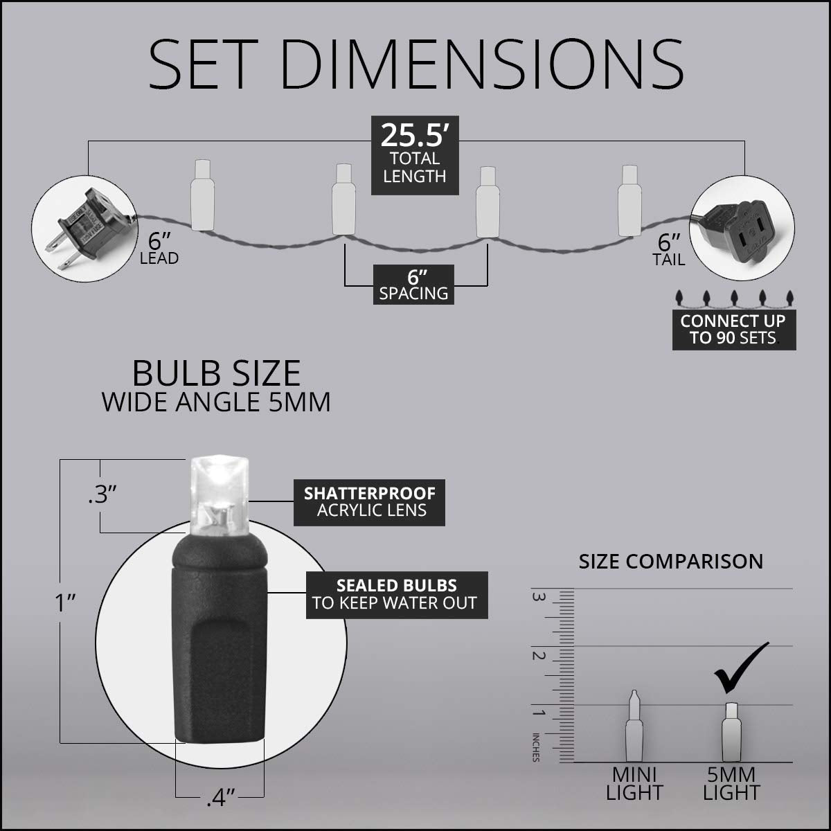 Wintergreen Lighting LED Mini String Lights, 50 Red Lights, 25 ft, 6in Spacing, Model IOS-2-50, Acrylic Material