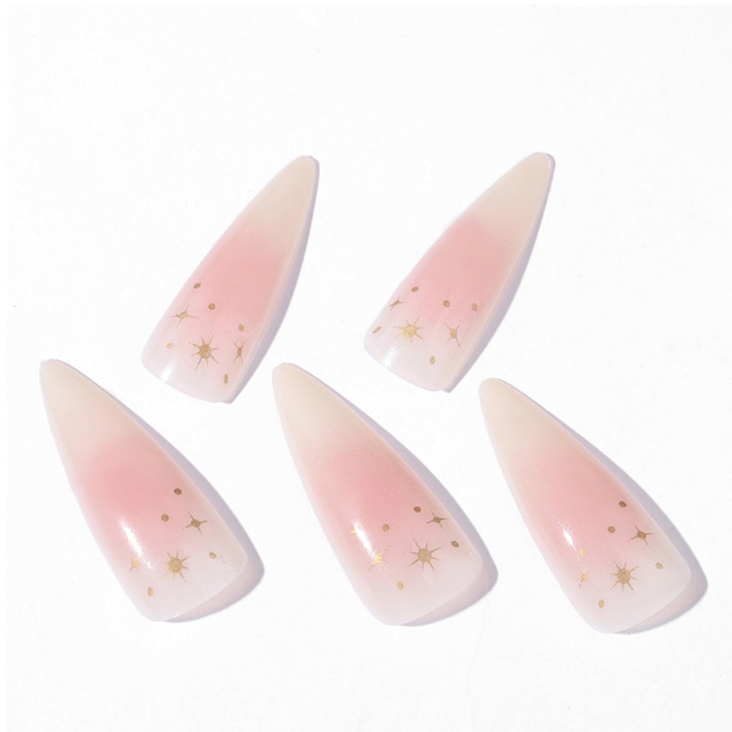 Hkanlre Long Press on Nails Gradient Tips Full Cover Stiletto False Nude Nails Gold Fake Nails for Women 24PCS