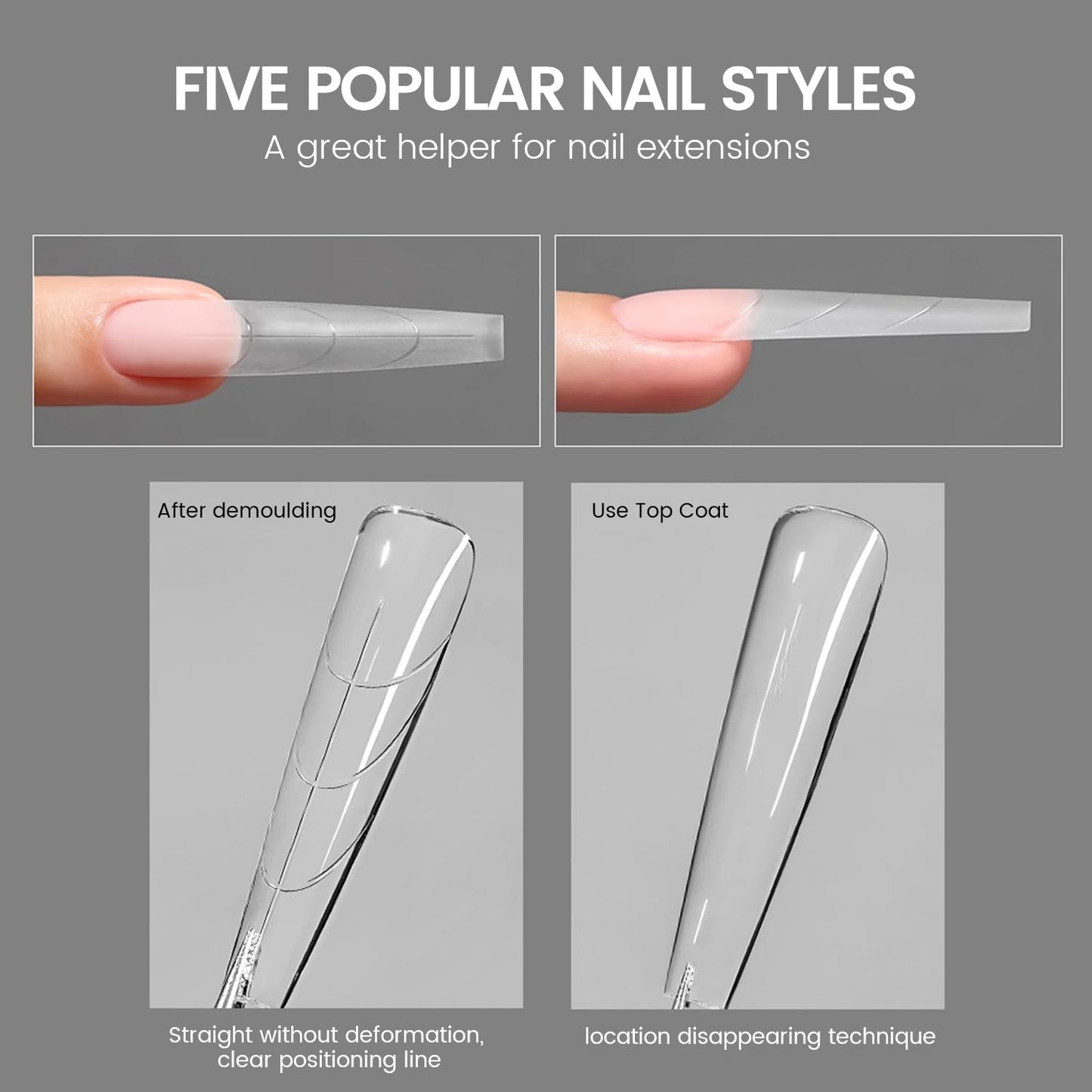 YOKEFELLOW Original Sandwich Nails Dual Forms - 240Pcs Long Coffin Nail Mold for Quick Nails Extension, No Paper Forms Needed, 15 Sizes Plastic Form, Salon Nail Art Tools