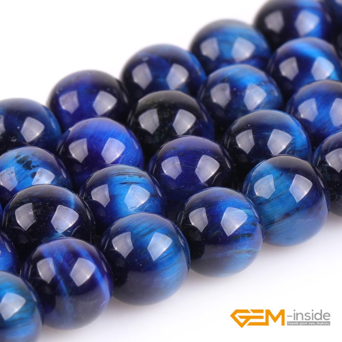 GEM-Inside 8mm Lapis Blue Tiger Eye Gemstone Loose Beads Dyed Color Round Crystal Energy Stone Power for Jewelry Making 15"