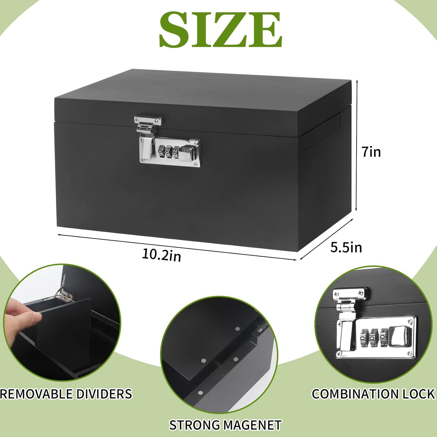 Large Black Bamboo Box with Combination Lock, Premium Storage Box with Removable Tray & Detachable Compartments, Wooden Decorative Boxes with Alright Jars & Brushes & Tubes for Great Gift Choice.