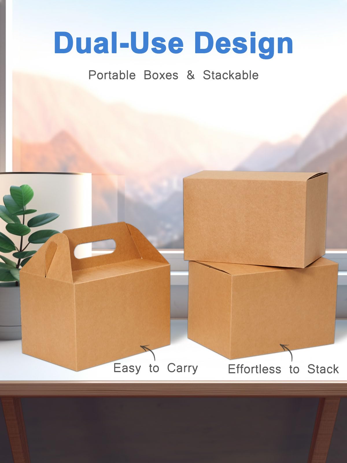 Shallive 28 Pcs Large Brown Kraft Lunch Boxes with Handle - 9x6x6 Inch Gable Gift Boxes for Baby Shower, Birthday Parties