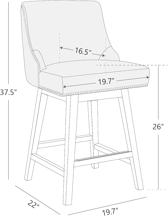 CHITA Counter Height Swivel Bar Stools Set of 2, FSC Certified Upholstered Counter Stools, Modern Swivel Barstools with Wood Legs for Kitchen Island, 26" Seat Height, Fabric in Tan